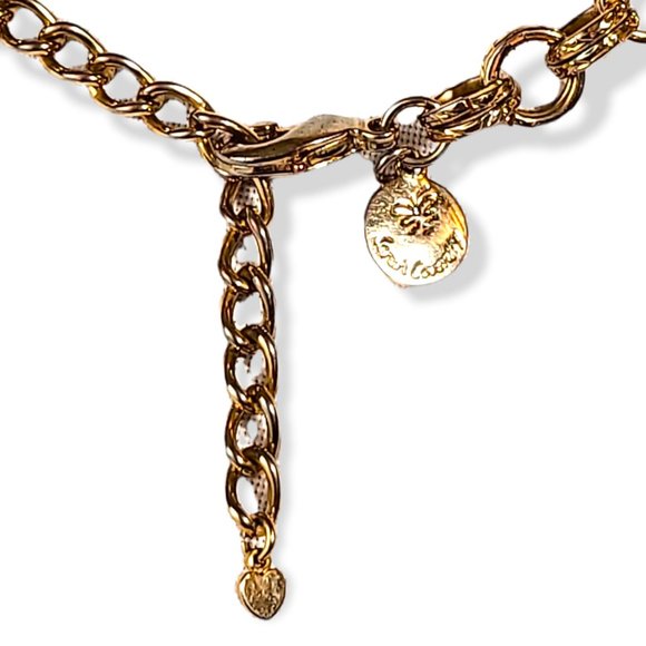 Woman's Vintage Necklace Signed Amber Glass 3 Strand Antique Gold Finish - Picture 5 of 9